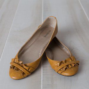 Mustard Ballet Flats with Ruffle Toe Detail